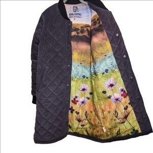 RARE ICELANTIC MAIDEN QUILTED CORDUROY JACKET WITH ART PIECE LINING LIKE NEW!
